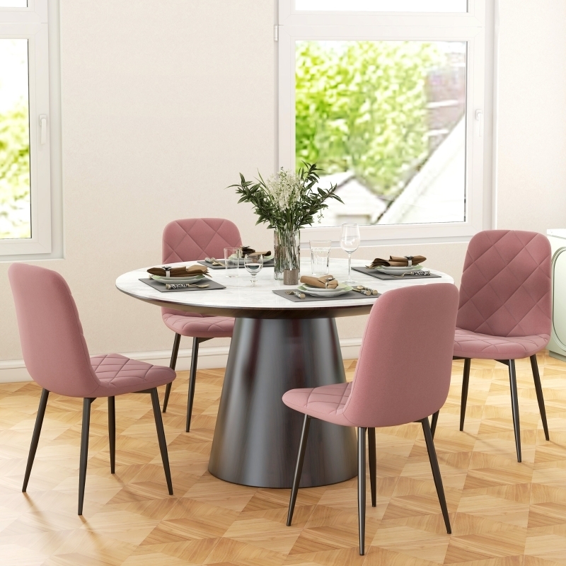 Dining Chair: Matte Black Metal Legs with Channel Tufted Fabric Seat