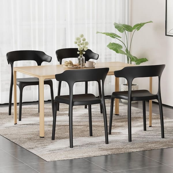 Dining Chair Matte Black Stackable Perforated Back Metal Legs