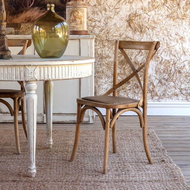Dining Chair Medium Wood Tone with Bentwood Arch and Woven Seat