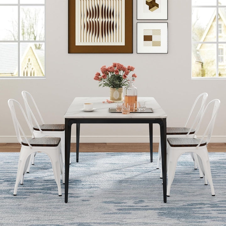 Dining Chair Metal Frame Wood Toned Seat X-Brace Industrial Stackable