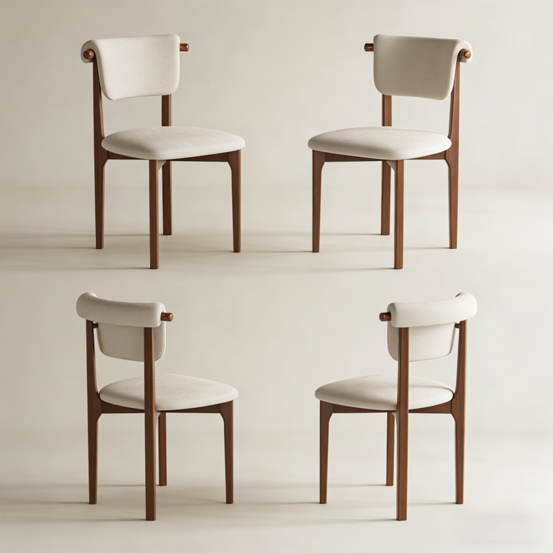 Dining Chair Mid Century Beige Leather Like Bucket Seat Tapered