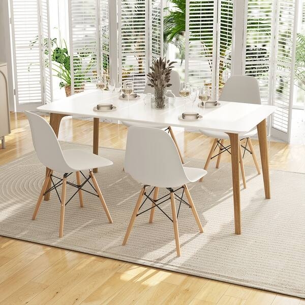 Dining Chair Mid-Century Modern Black Molded Seat Wire Bracing