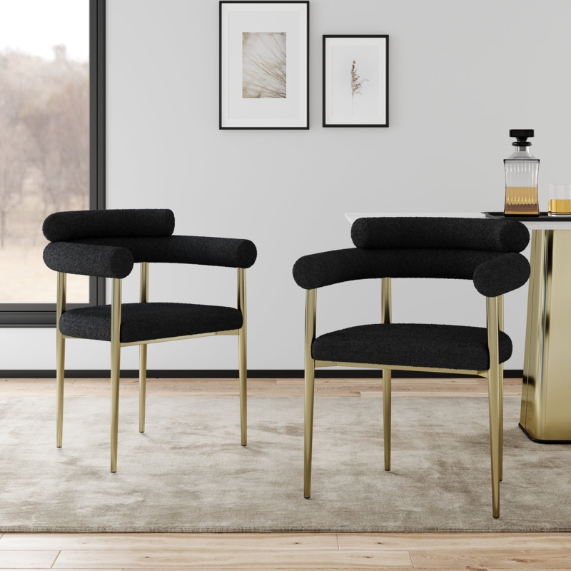 Dining Chair Mid-Century Modern, Black Seat, Curved Open Wood Back