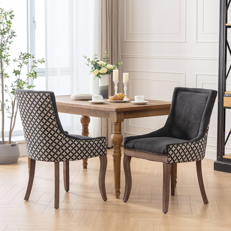 Dining Chair Mid-Century Modern Charcoal Gray Button Tufted