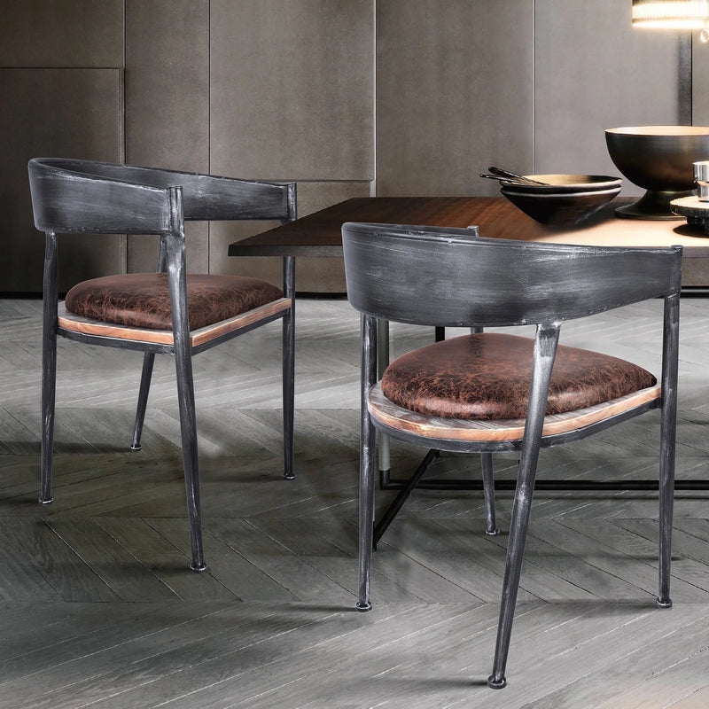Dining Chair, Mid-Century Modern with Dual-Tone Gray and Brown Upholstery, Tapered Wood Legs