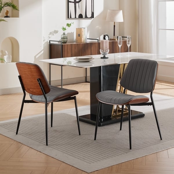 Dining Chair Mid Century Retro Tan Faux Leather Contoured Seat
