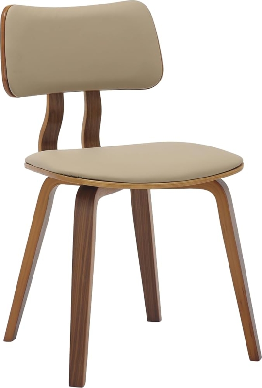 Dining Chair Mid-Century Walnut Frame Curved Open Back Tan Seat