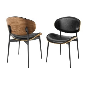 Dining Chair Minimalist Armless Black-on-Black Faux Leather