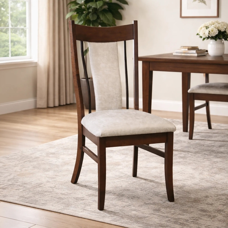 Dining Chair Minimalist Industrial Wrought Iron Charcoal Upholstery
