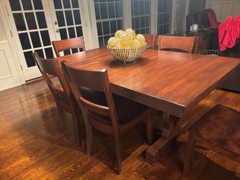 Dining Chair Mission Style Slatted Back Leather-Like Seat Craftsman