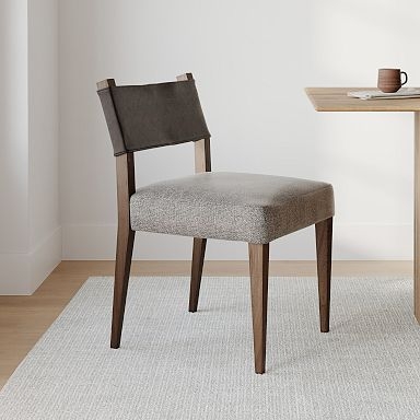 Dining Chair Mixed Materials Low Back Cognac Gray Tapered Legs