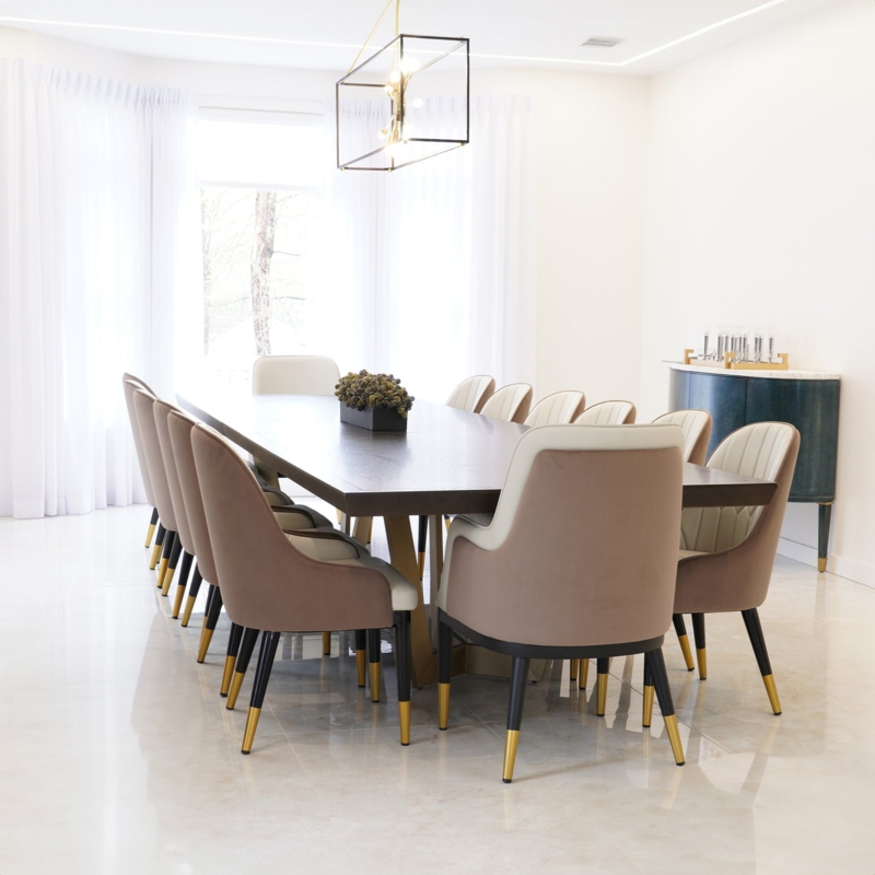 Dining Chair Modern Armless Design Taupe Fabric Black Metal Legs