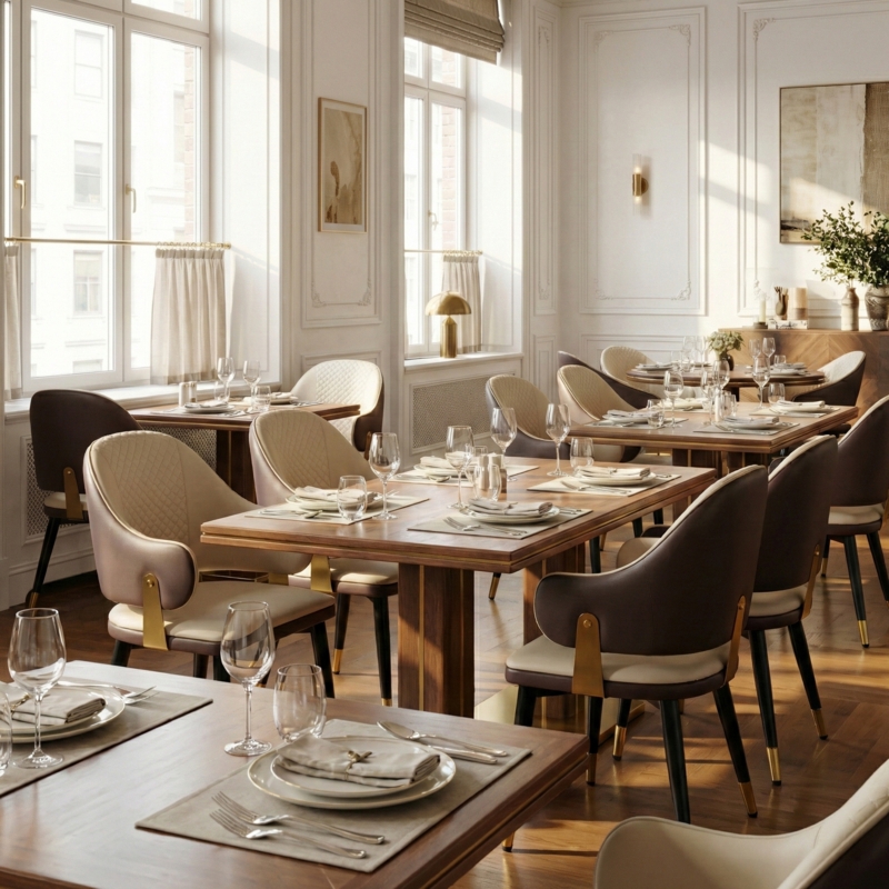 Dining Chair Modern Beige Leather Like Vertical Channel Stitching