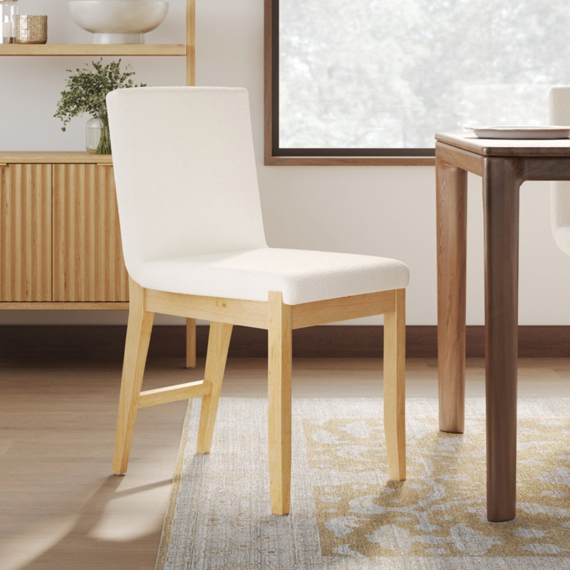 Dining Chair Modern Rustic Spindle Back Cream Boucle Texture (66 chars)