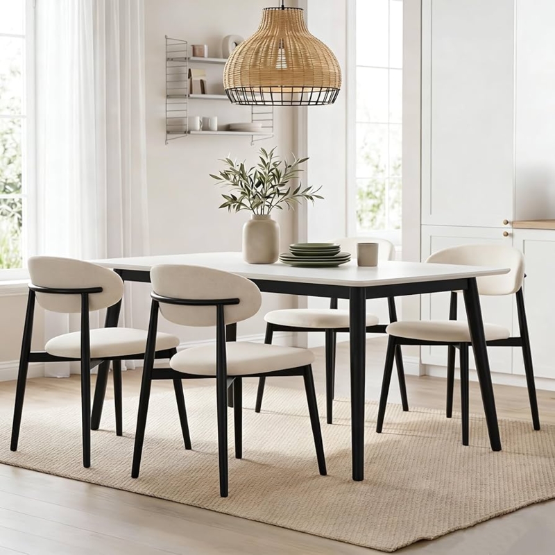 Dining Chair Modern Scandinavian Curved Back Boucle Texture Cream