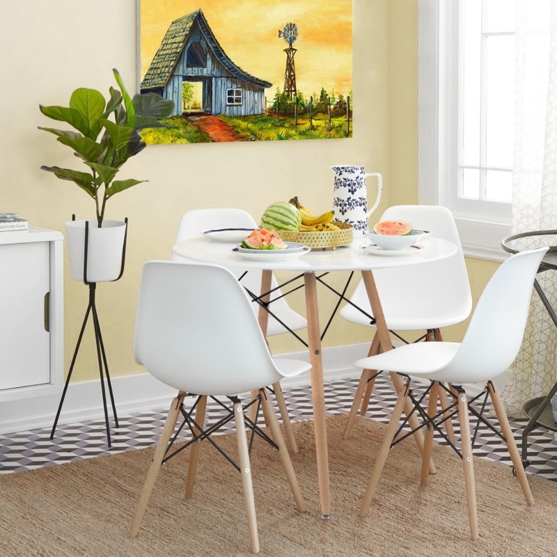 Dining Chair Molded Shell Eiffel Base White Mid Century Modern