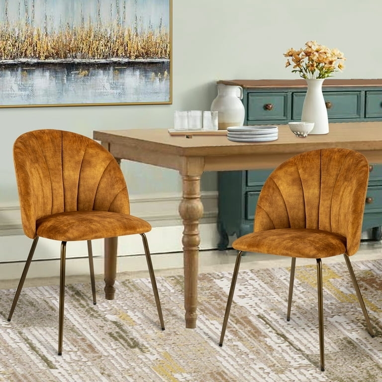 Dining Chair Mustard Yellow Velvet Gold Metal Legs Curved Back