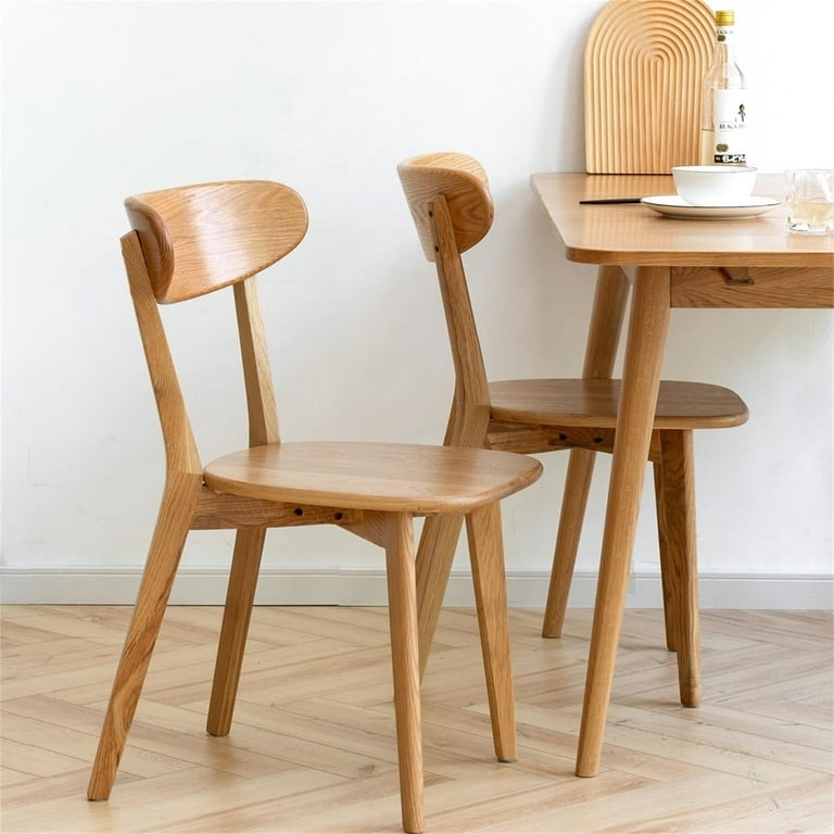 Dining Chair Natural Oak Slat Back Tapered Legs Wooden Seating Set