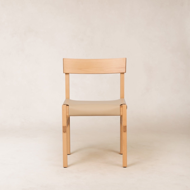 Dining Chair: Natural Sling Seat Design with Angular Wood Frame