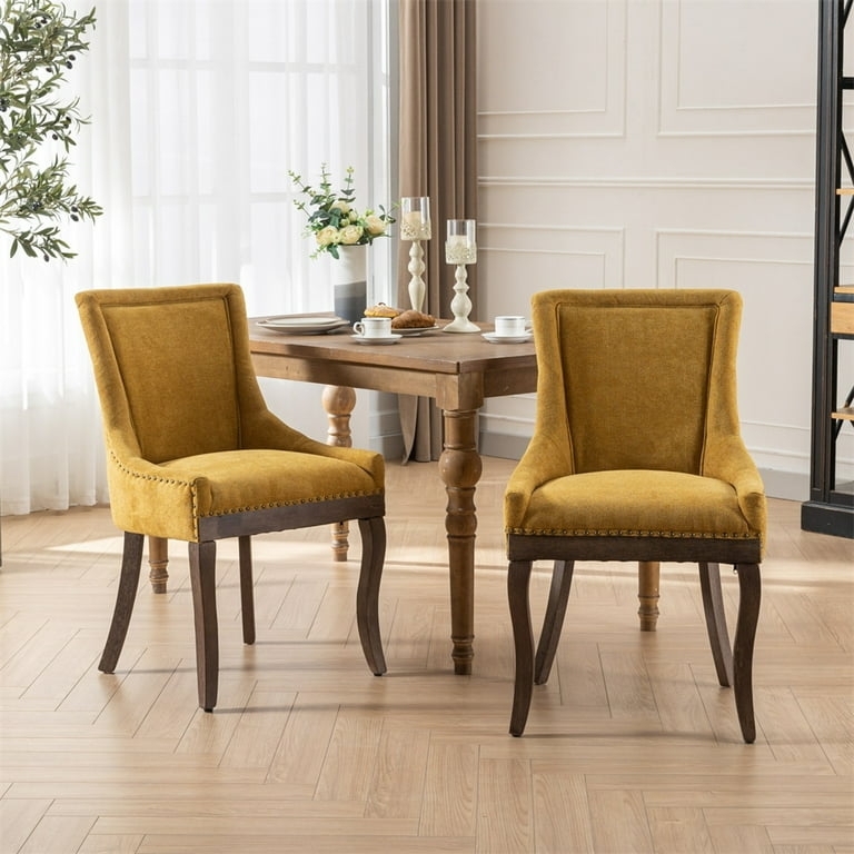 Dining Chair Navy Blue Transitional Swoop Arm Tapered Wood Legs