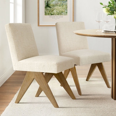 Dining Chair, Navy Blue Upholstered, Armless, Dark Wood Legs