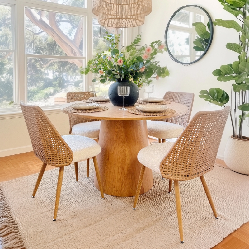 Dining Chair Off-White Boucle Barrel Back Scandinavian Style