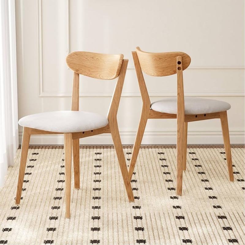 Dining Chair Off White Upholstery Curved Walnut Backrest