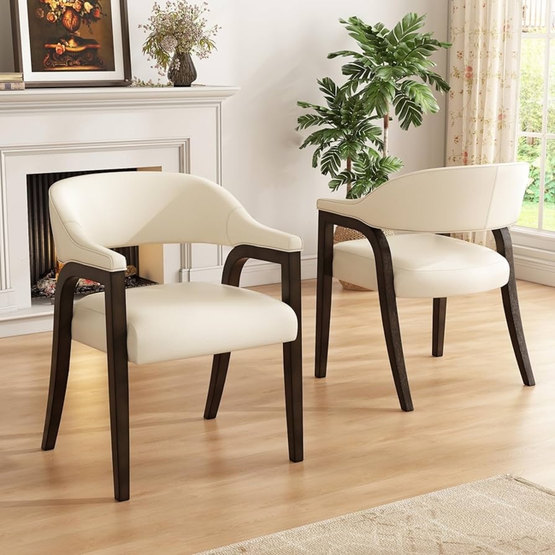Dining Chair Open Back Barrel Silhouette Faux Leather Gold Ferrules
