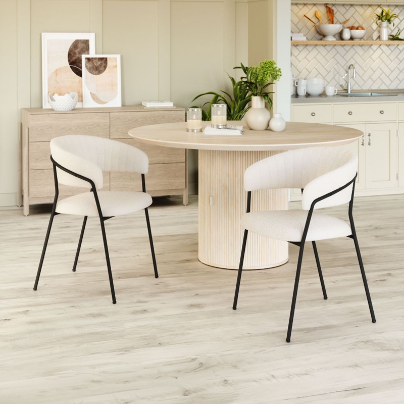 Dining Chair Open Back Boucle Texture Curved Silhouette