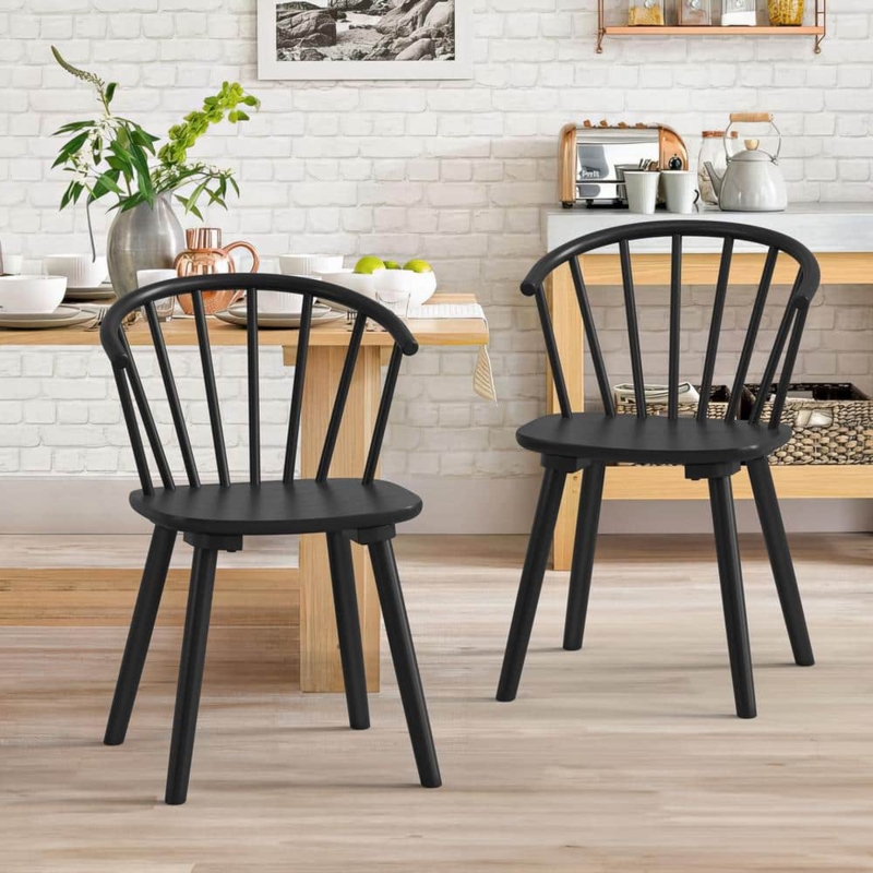Dining Chair Ornate Backrest Brass Tipped Legs Black Spindle Back