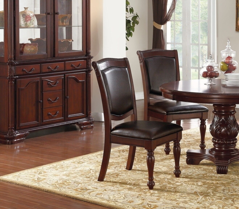 Dining Chair Ornate Crest Carving Dark Brown Scroll Top Traditional