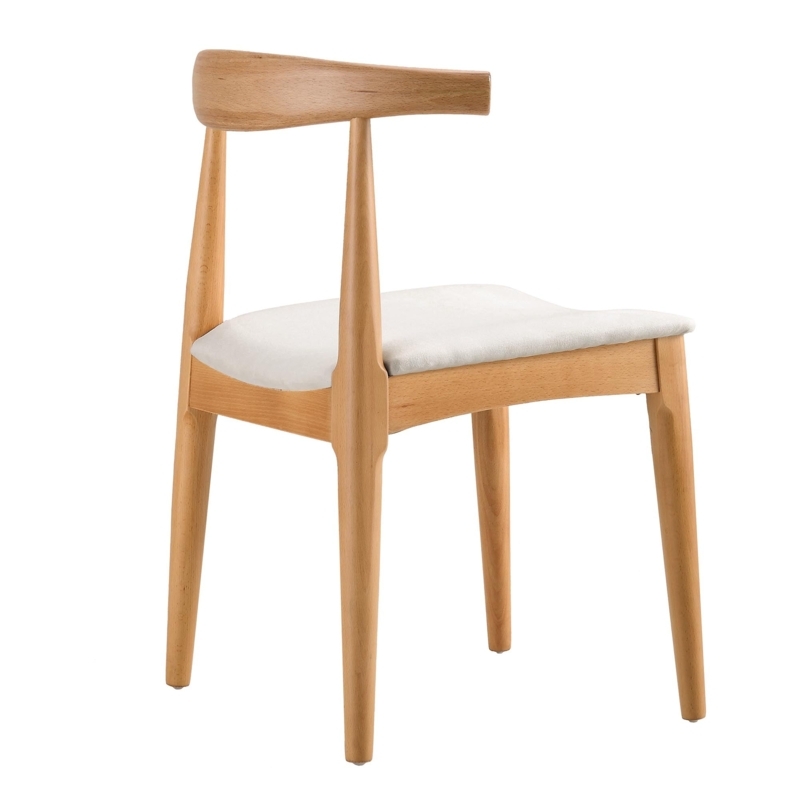 Dining Chair Pair Natural Beech Wood Beige Upholstered Minimalist Style