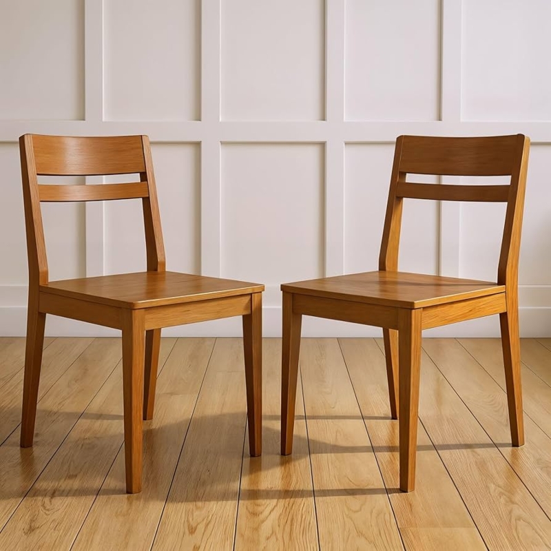 Dining Chair Pecan Finish Curved Back Tapered Legs Wooden Seating