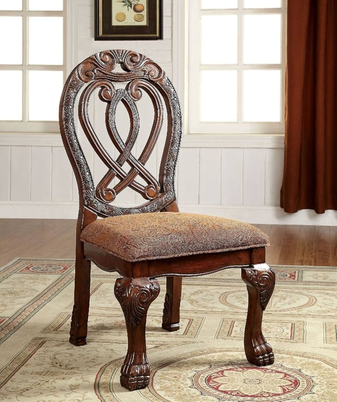Dining Chair Pierced Fiddle Back Cherry Finish Cabriole Legs Beige