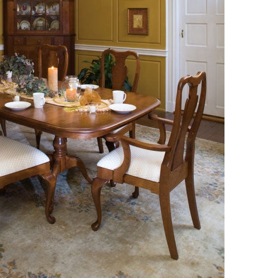 Dining Chair, Polished Queen Anne Splat Back, Wood Splat Back Side Chair