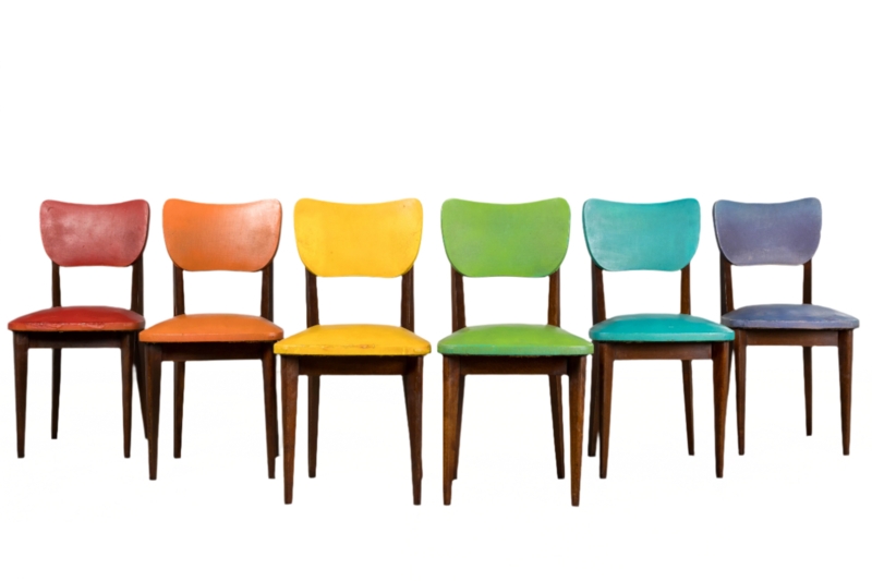 Dining Chair Rainbow Vinyl Seats Wood Frame Mid-Century Set
