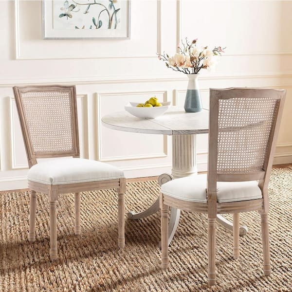 Dining Chair Rattan Back Weathered Fluted Legs French Country