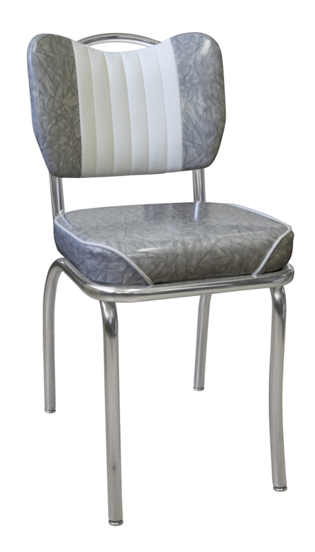 Dining Chair Retro Grey Cracked Ice Handle Back Polished Chrome