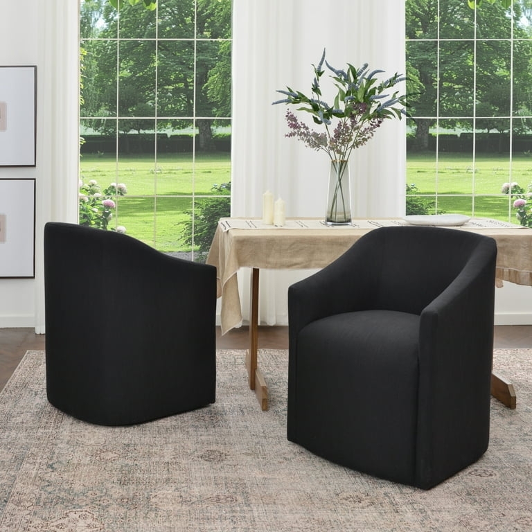 Dining Chair Rolling Caster Wheels Light Gray Barrel Back