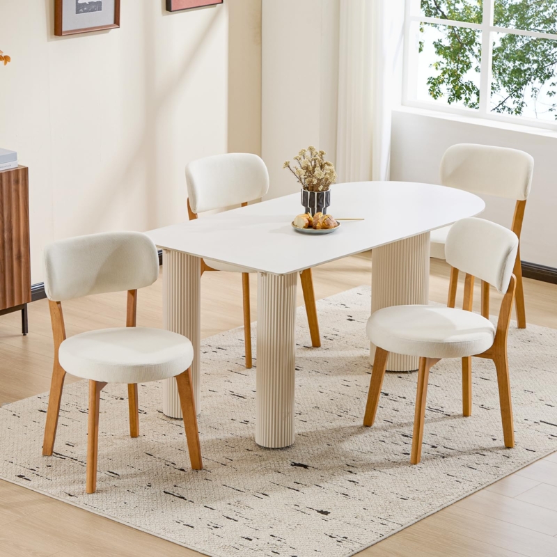 Dining Chair Round Seat Cushion Curved Wood Frame Scandinavian