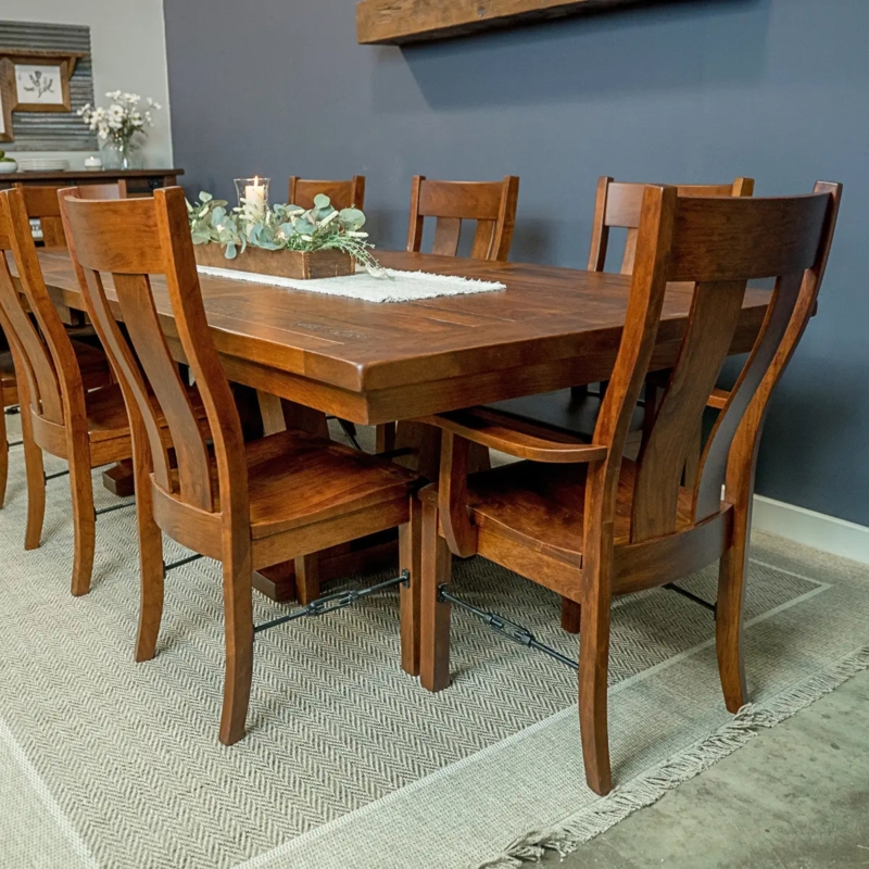 Dining Chair Rustic Cherry Wood Vertical Slat Back Tapered Legs