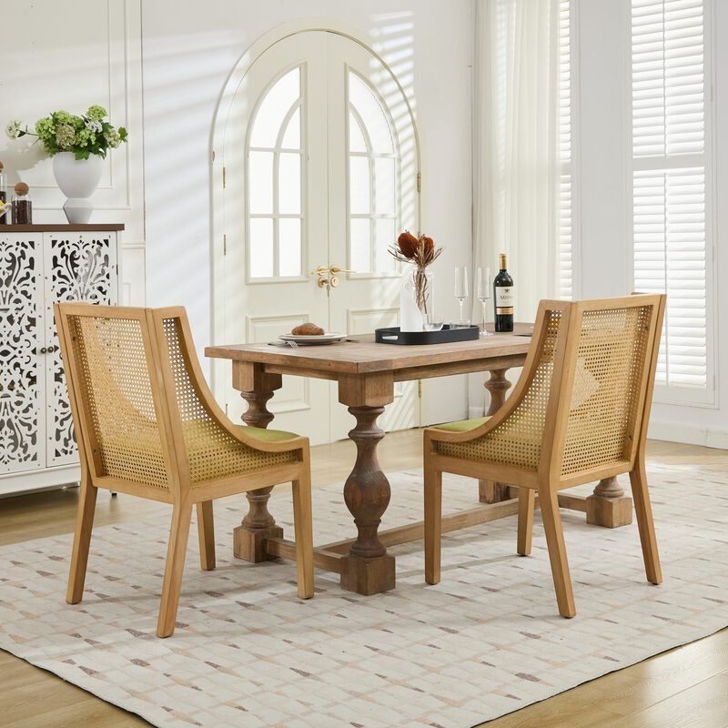 Dining Chair Rustic Circular Back Rattan Cane Light Wood