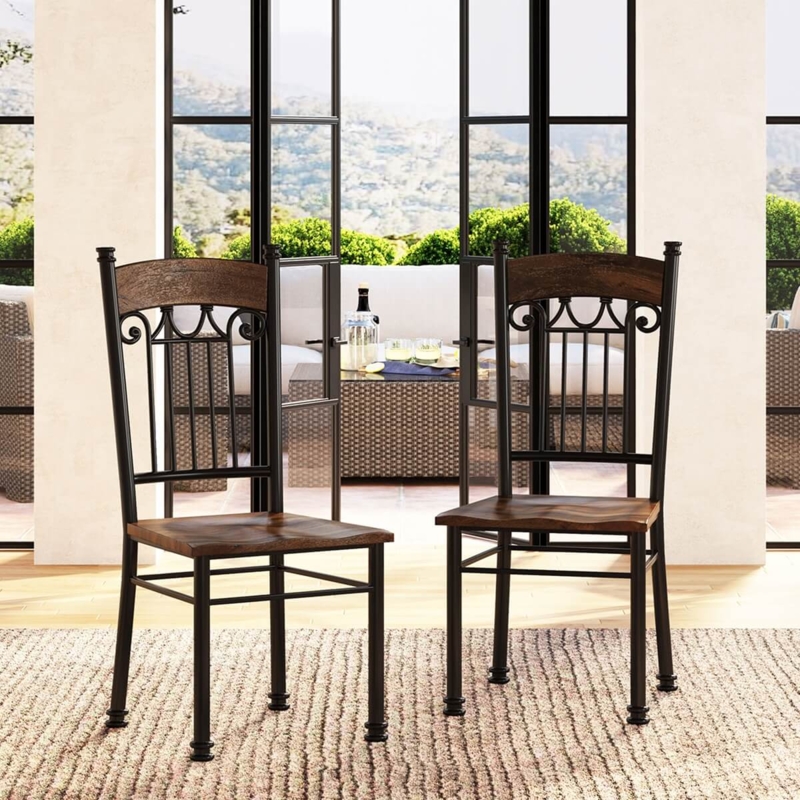 Dining Chair Rustic Industrial Wrought Iron Cross Back Seating