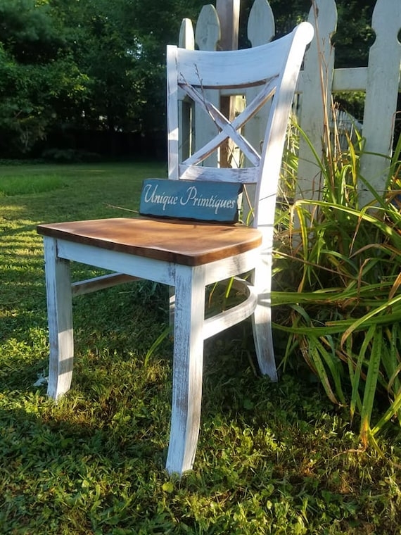 Dining Chair: Rustic Teal Blue X-Back Design with Contoured Wood Seat