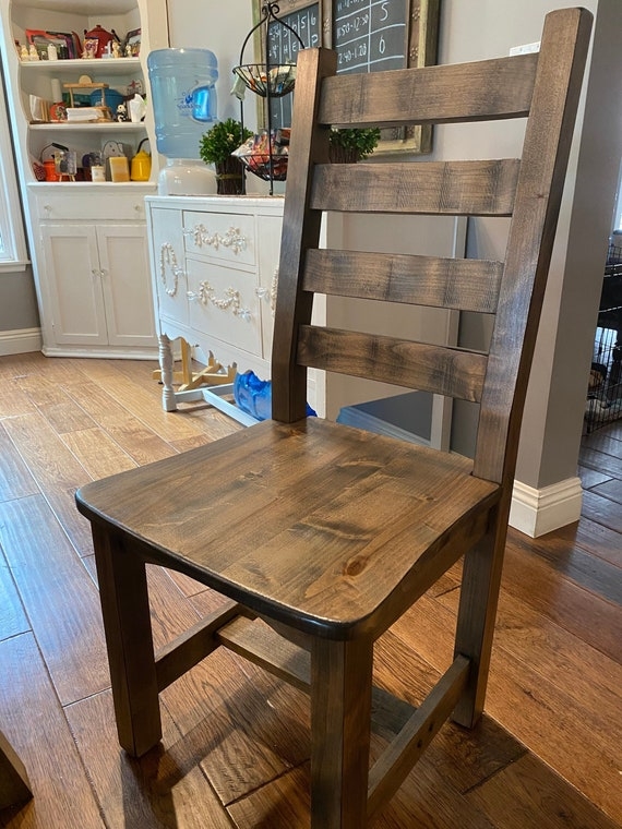Dining Chair Rustic Wooden Ladder Back Contoured Seat Brown
