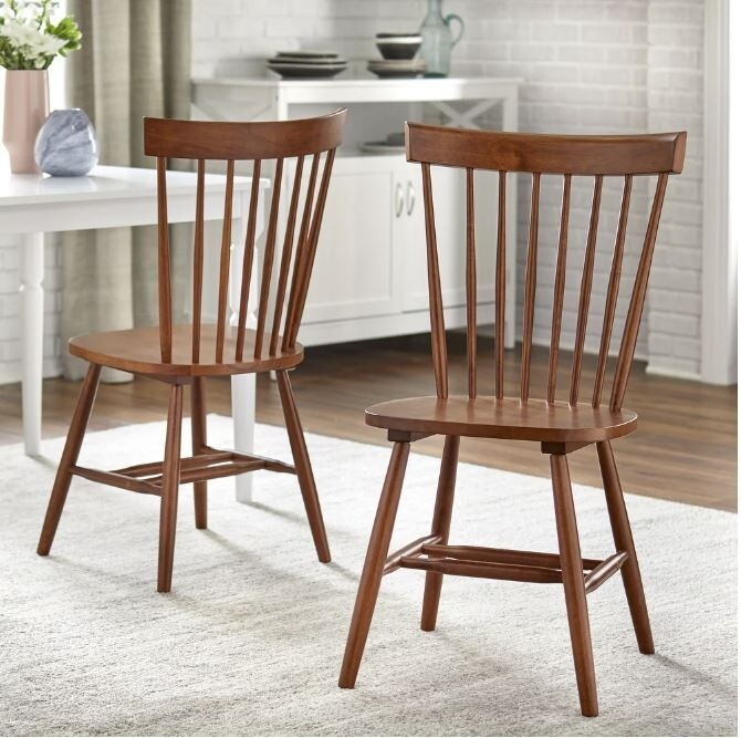 Dining Chair Rustic Wooden Vertical Slat Back Tapered Legs Pair