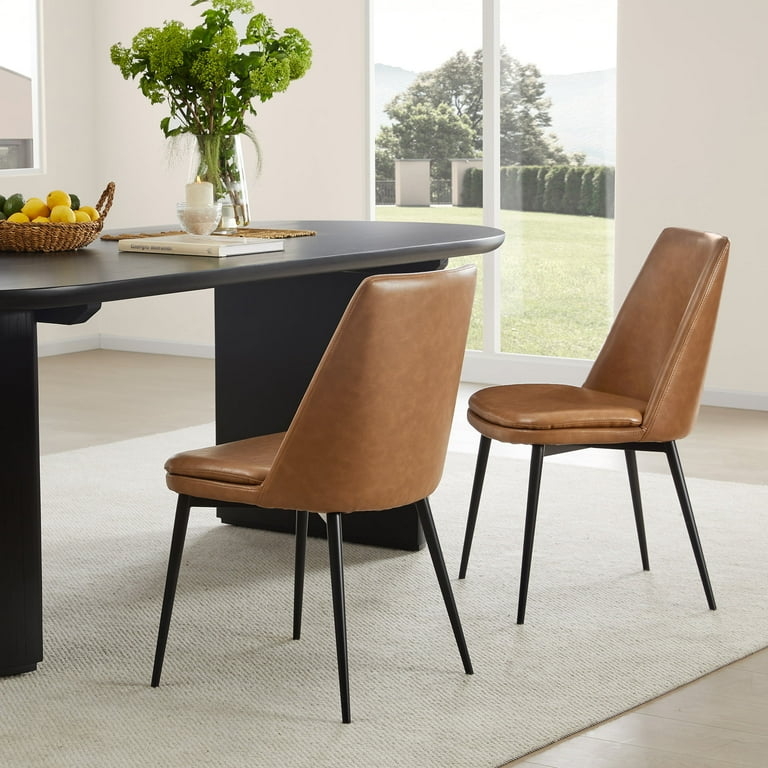 Dining Chair Saddle Brown Low Back Faux Leather Mid-Century