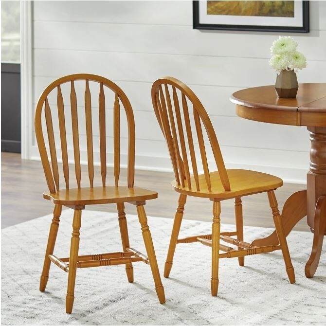 Dining Chair Saddle Seat Slat Back H-Stretcher Shaker Oak Pair