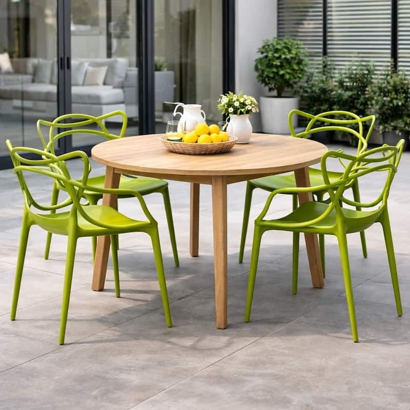 Dining Chair Sage Green Plastic Interwoven Back Integrated Arms Matte