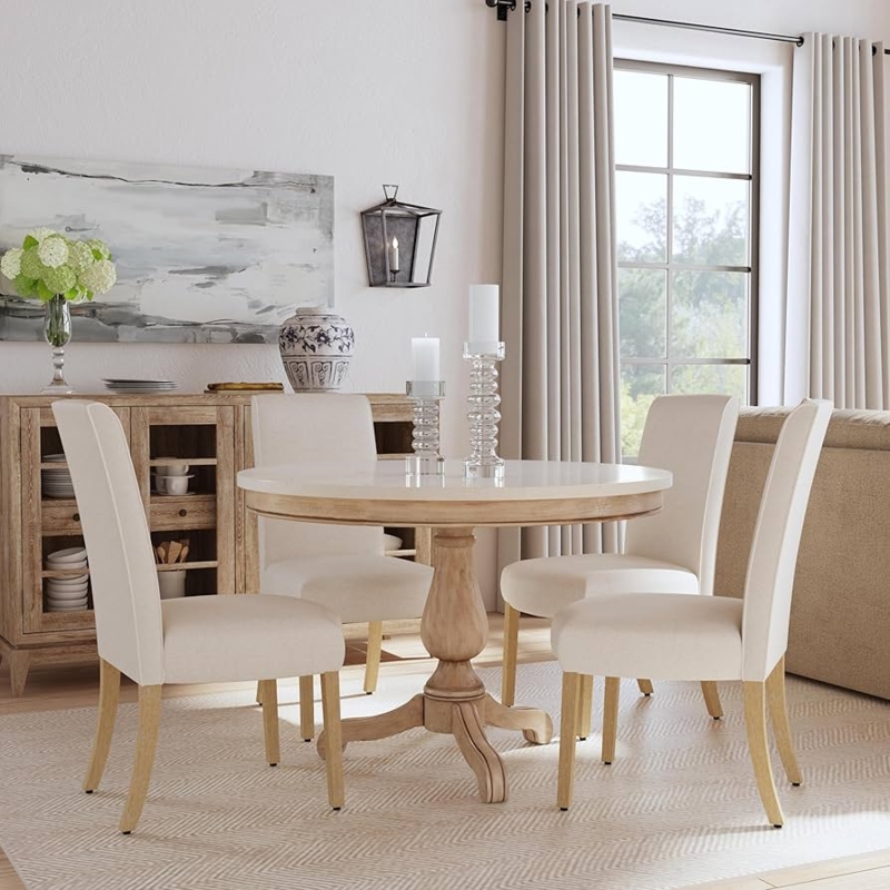 Dining Chair Scalloped Back Woven Texture Cream